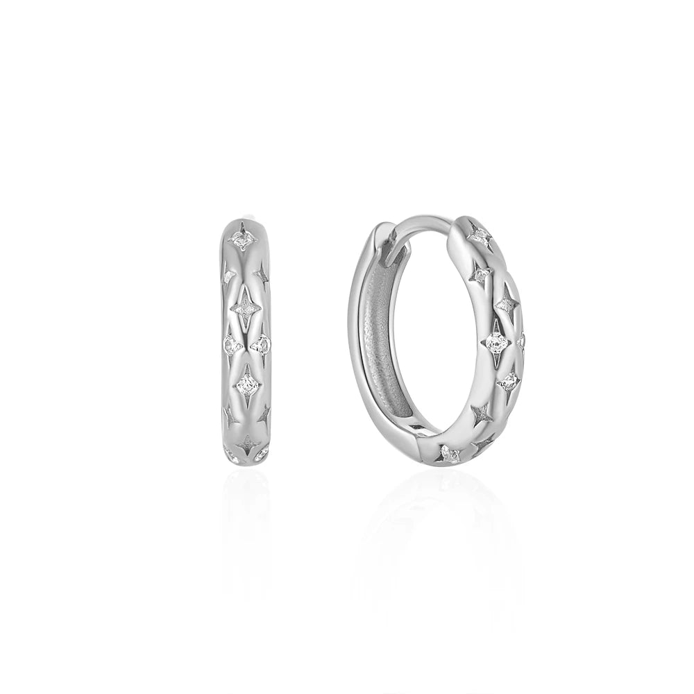 CANNER Star Zircon 925 Sterling Silver Hoop Earrings for Women Gold Color Round Circle Earing Fine Jewelry Accessory Pendientes