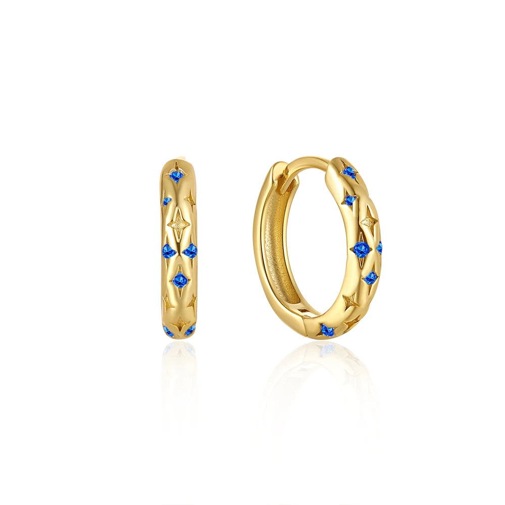 CANNER Star Zircon 925 Sterling Silver Hoop Earrings for Women Gold Color Round Circle Earing Fine Jewelry Accessory Pendientes