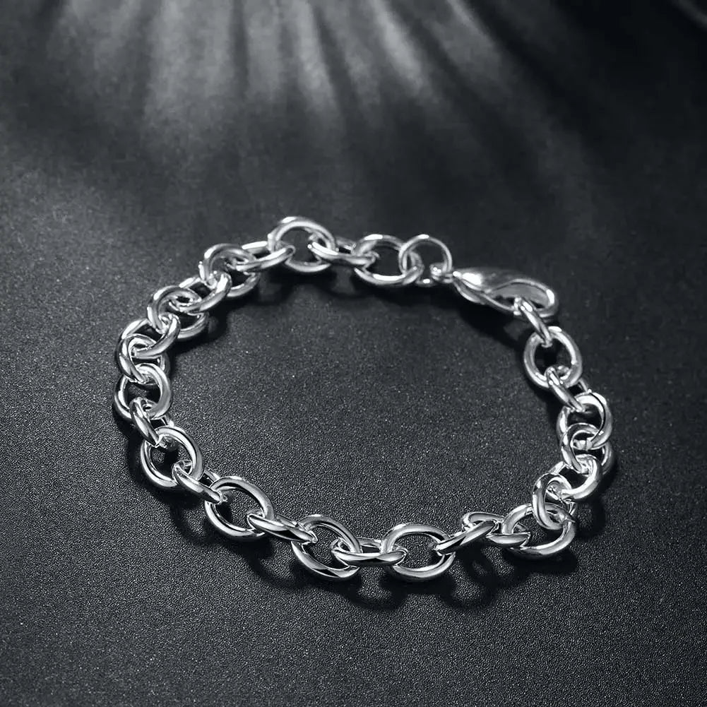 New charm 925 Sterling Silver Bracelet for woman man classic Heavy chain 8 inches Wedding party Gifts fashion Jewelry