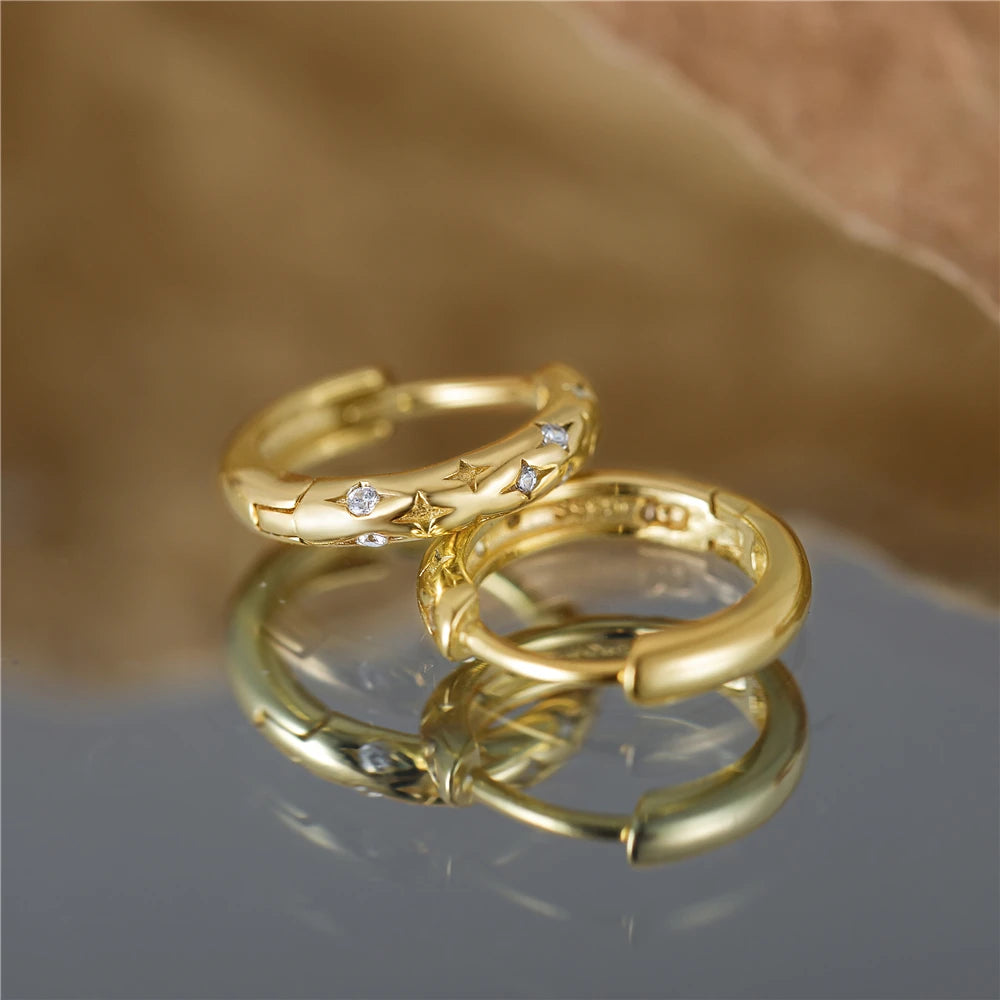 CANNER Star Zircon 925 Sterling Silver Hoop Earrings for Women Gold Color Round Circle Earing Fine Jewelry Accessory Pendientes