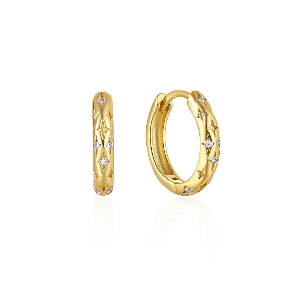 CANNER Star Zircon 925 Sterling Silver Hoop Earrings for Women Gold Color Round Circle Earing Fine Jewelry Accessory Pendientes