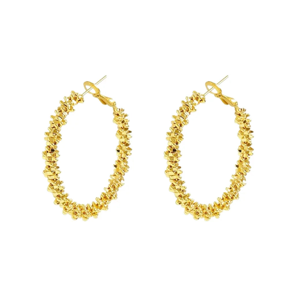 Women's 24K Gold (AU999) Minimalist Fragment Hoop Earrings | 3D Relief Fragments, Hammered Galaxy Texture with Turquoise Inlays