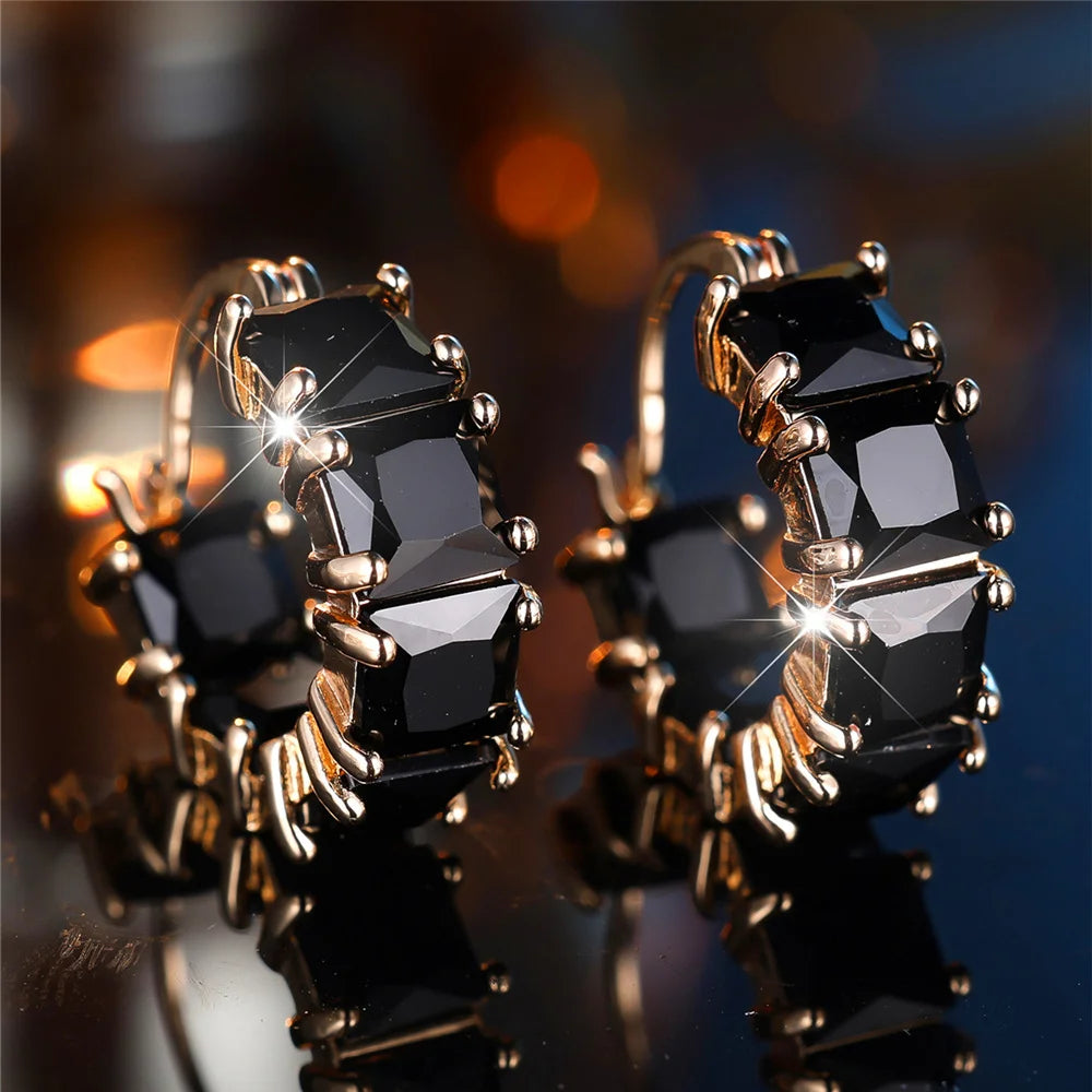 Crystal Green White Blue Square Zircon Stone Hoop Earrings For Women Fashion Female Gold Color Wedding Jewelry