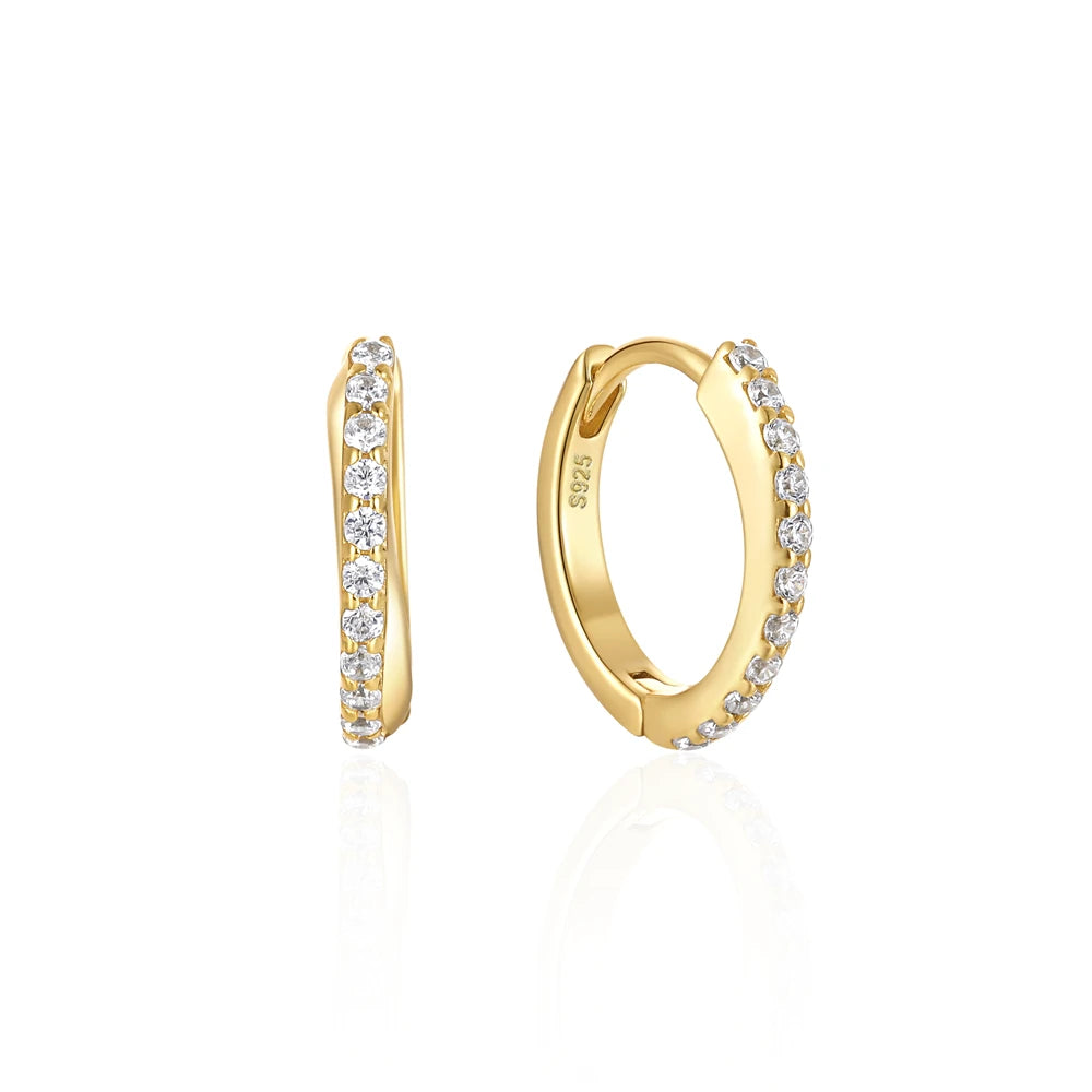 CANNER Star Zircon 925 Sterling Silver Hoop Earrings for Women Gold Color Round Circle Earing Fine Jewelry Accessory Pendientes