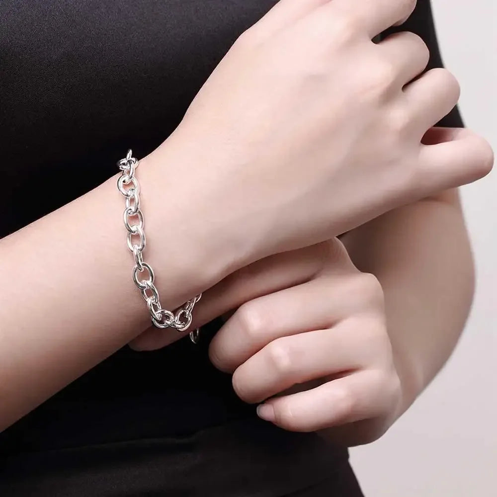 New charm 925 Sterling Silver Bracelet for woman man classic Heavy chain 8 inches Wedding party Gifts fashion Jewelry